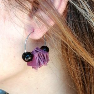 Pendientes aro rosa cuero